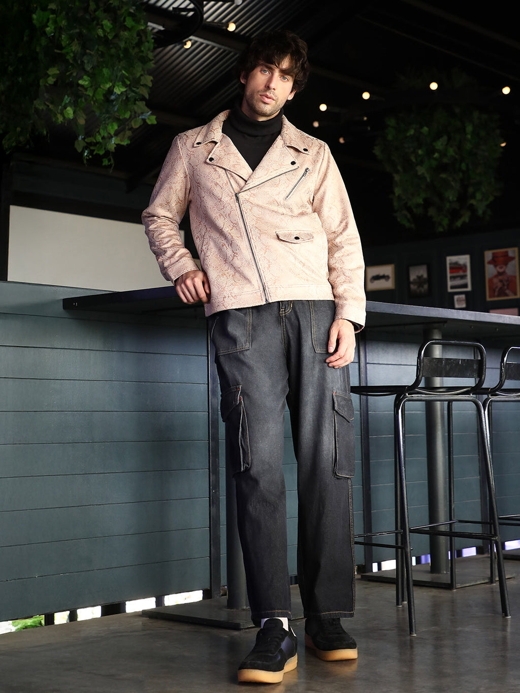 Reptilia-Jacquard Biker Jacket