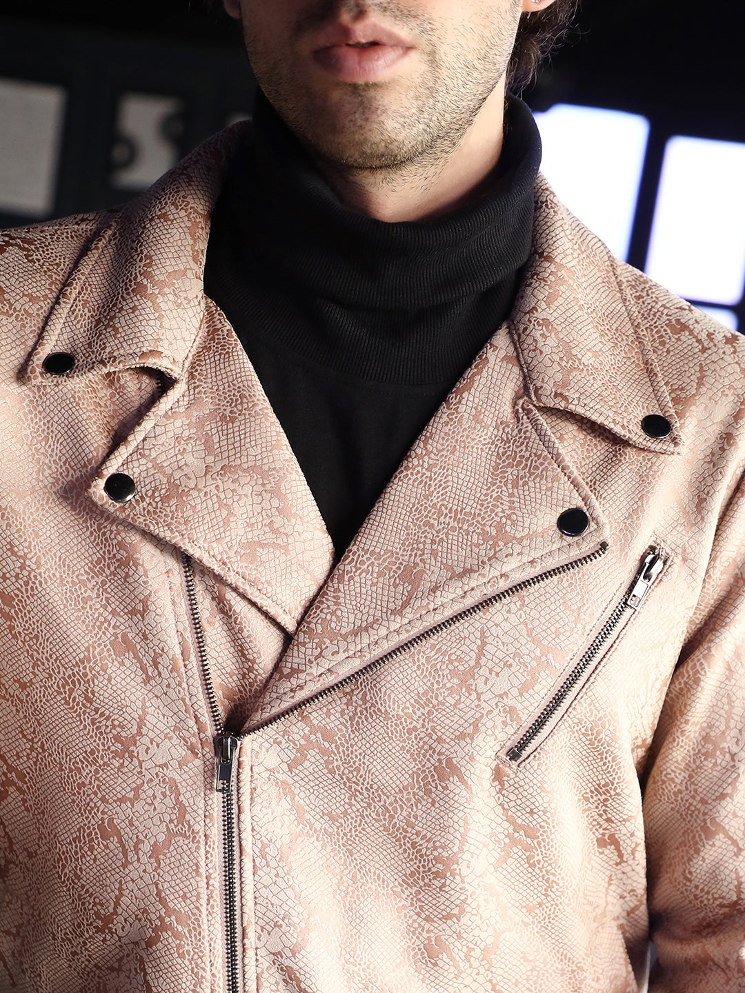 Reptilia-Jacquard Biker Jacket