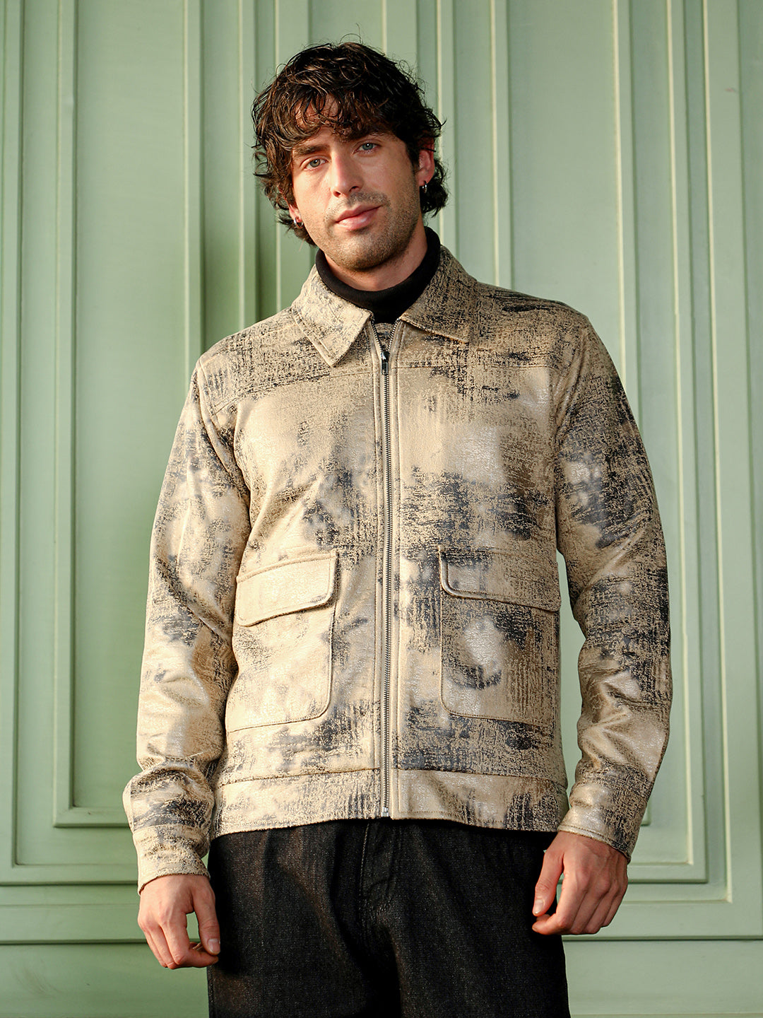 Reptilia-Jacquard Zip-Front Jacket
