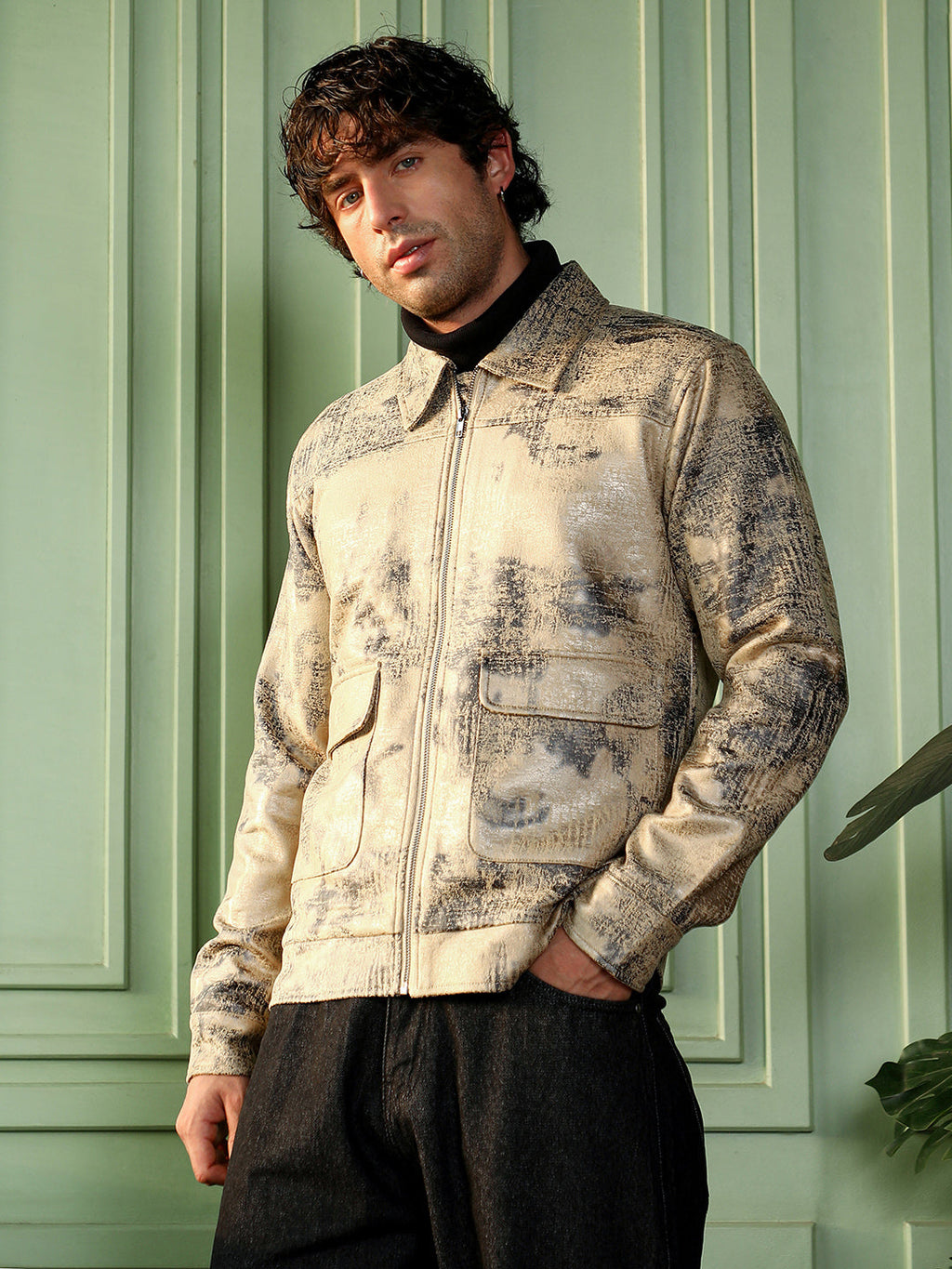 Reptilia-Jacquard Zip-Front Jacket