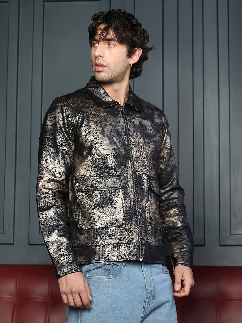 Reptilia-Jacquard Zip-Front Jacket