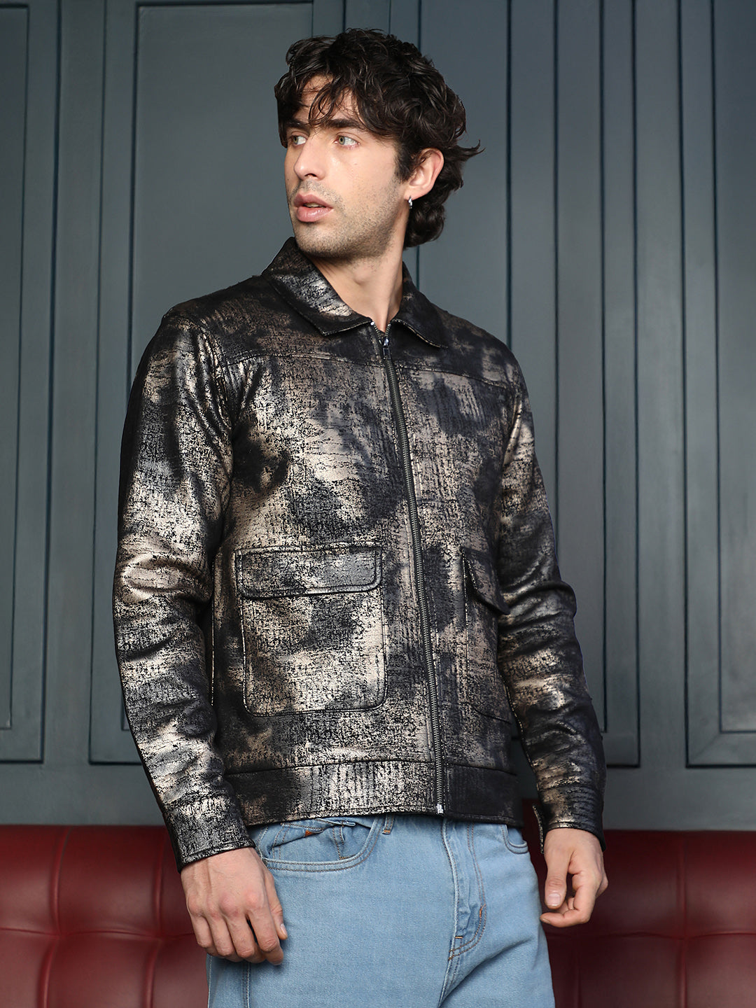 Reptilia-Jacquard Zip-Front Jacket