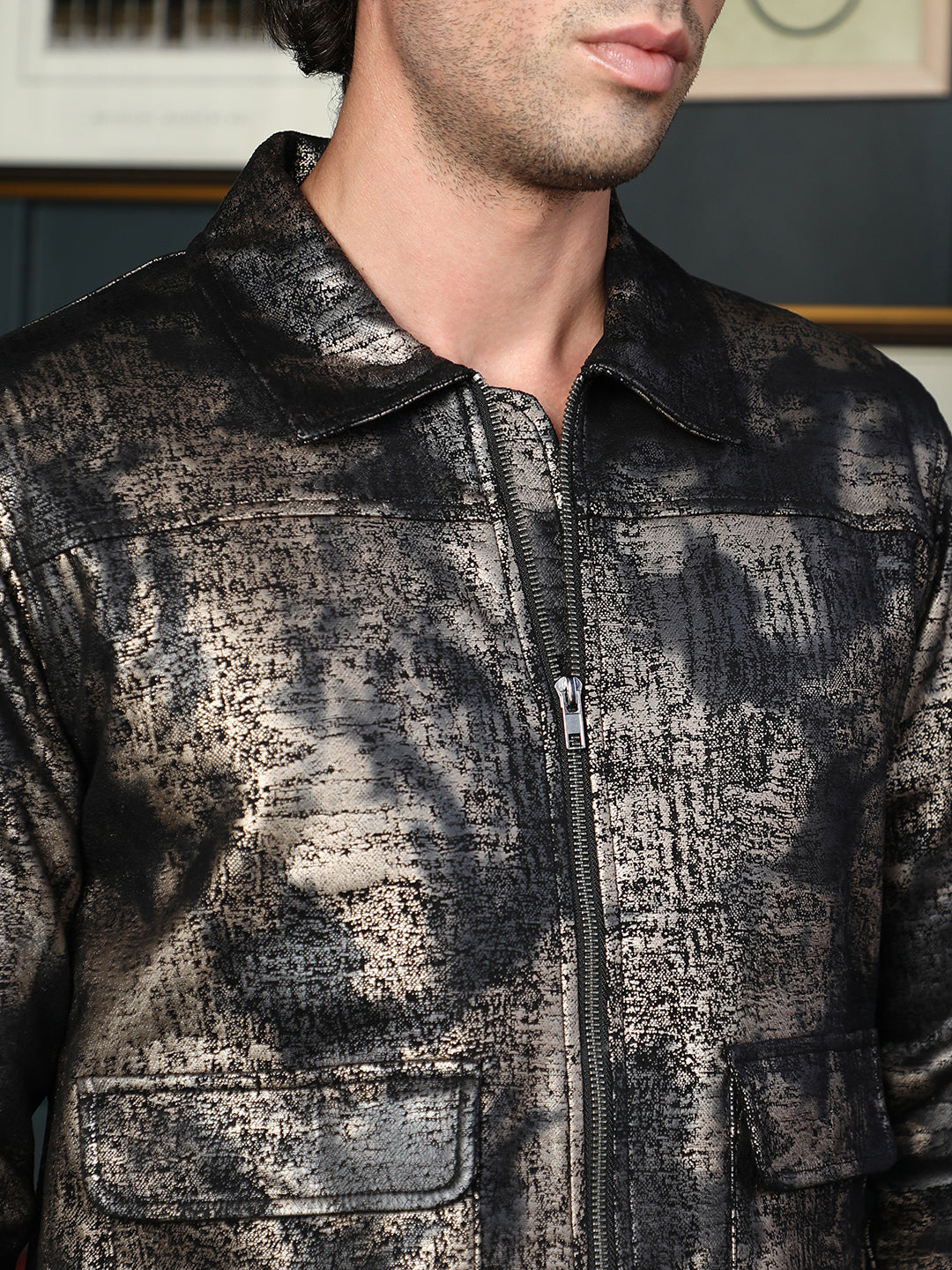 Reptilia-Jacquard Zip-Front Jacket