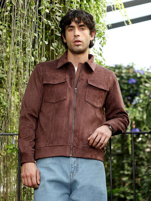 Solid Utility-Suede Bomber Jacket