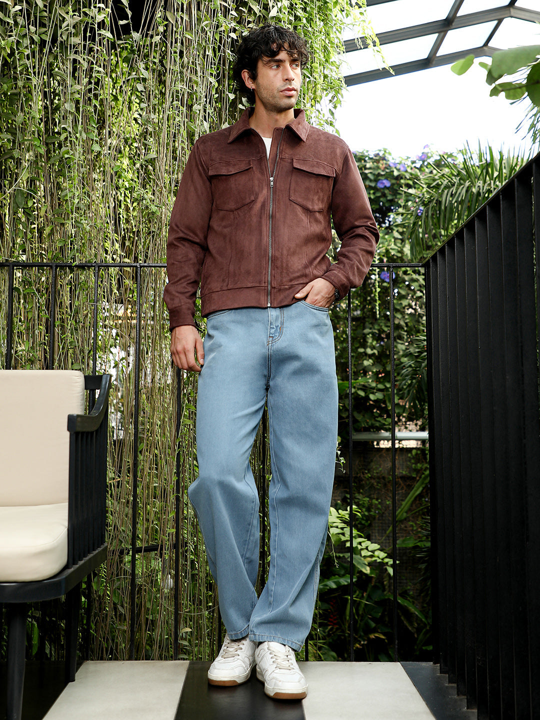 Solid Utility-Suede Bomber Jacket