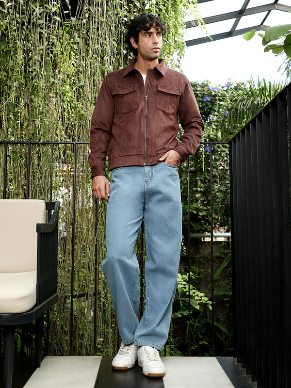 Solid Utility-Suede Bomber Jacket