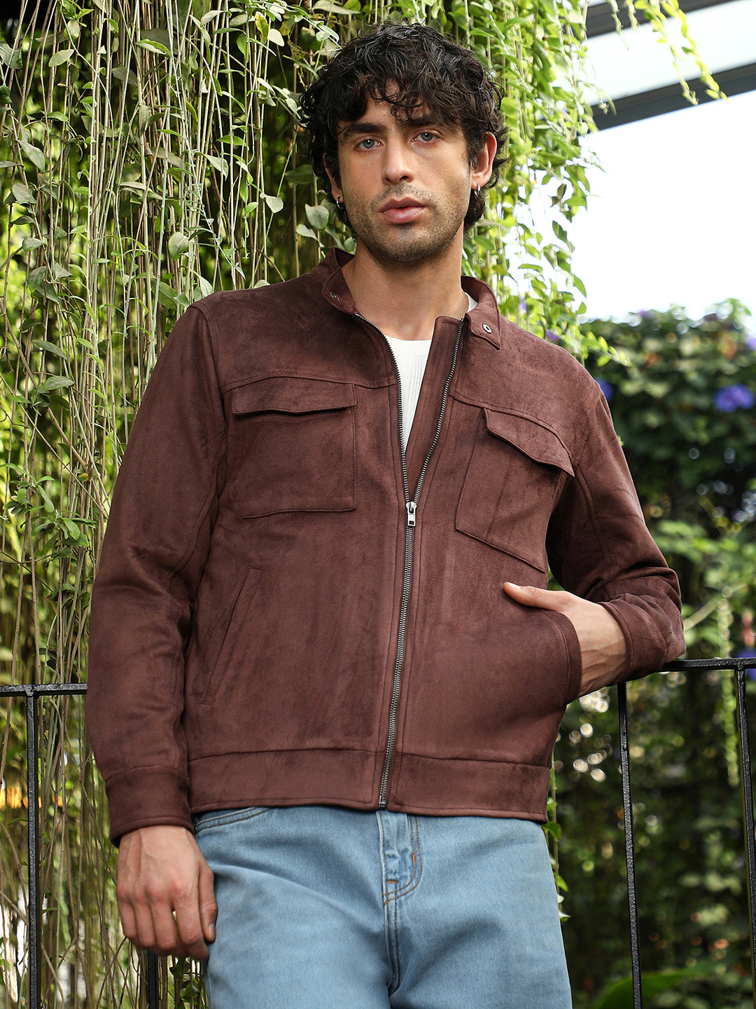 ₹2,499 | Campus Sutra Men's Chocolate Brown Solid Utility-Suede