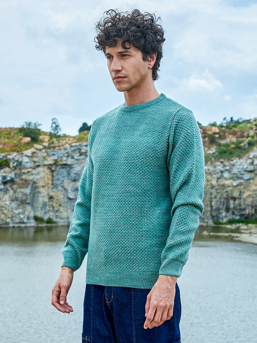 Men's Textured Knit Pullover Sweater