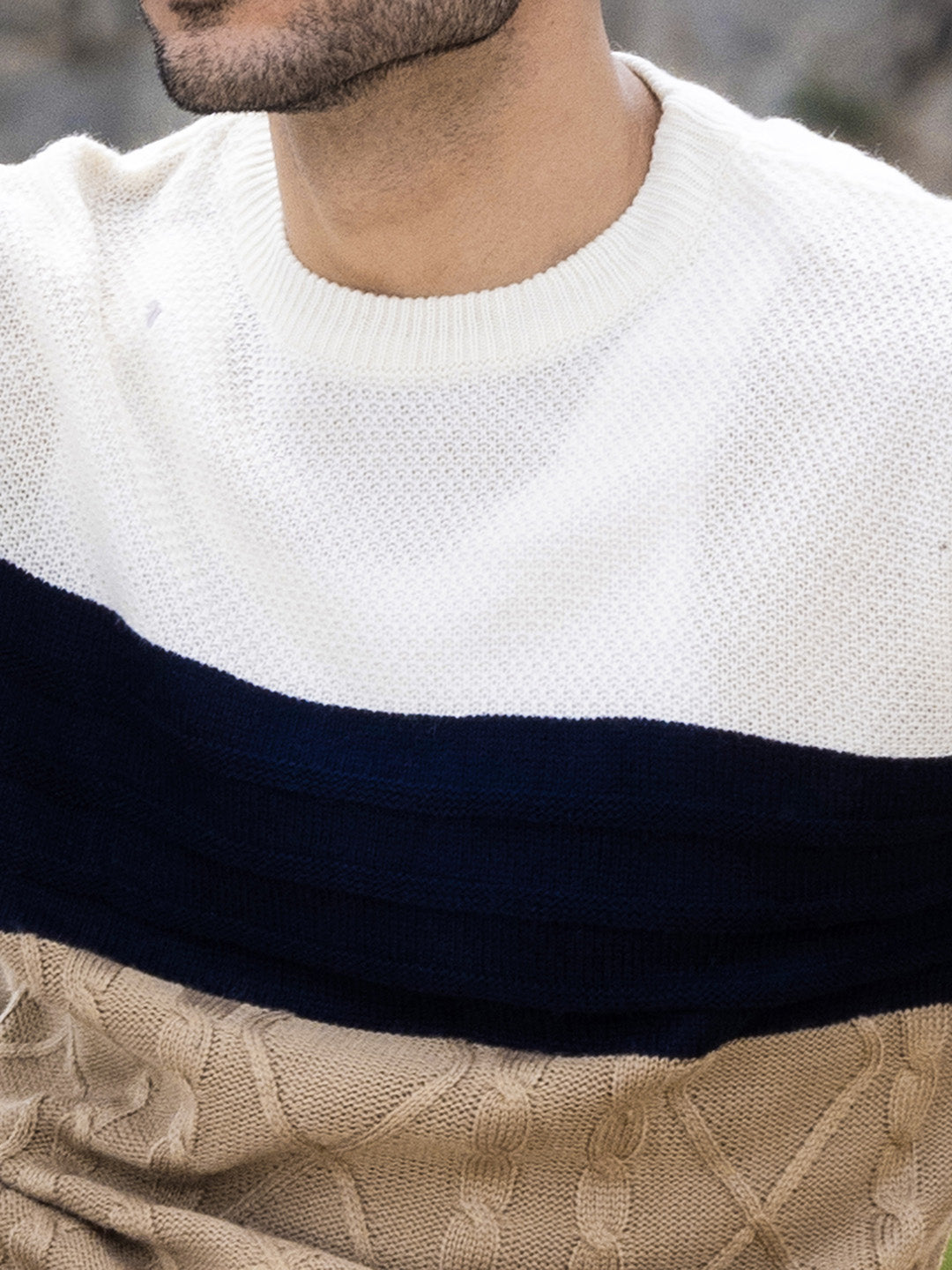 Contrast Panel Cable Knit Sweater