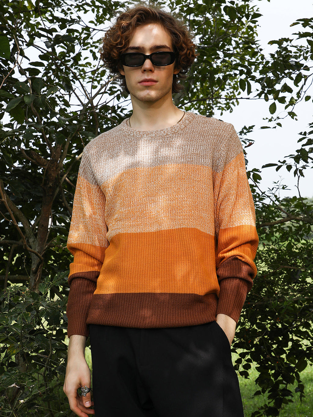 Contrast Panel Pullover Sweater