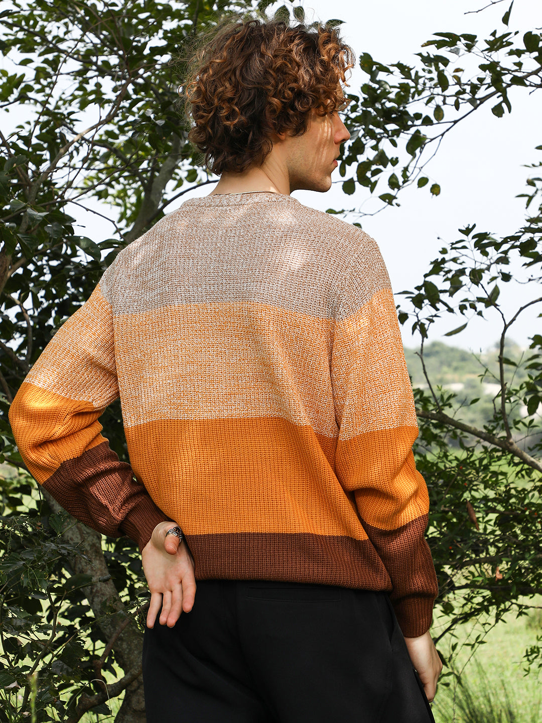 Contrast Panel Pullover Sweater