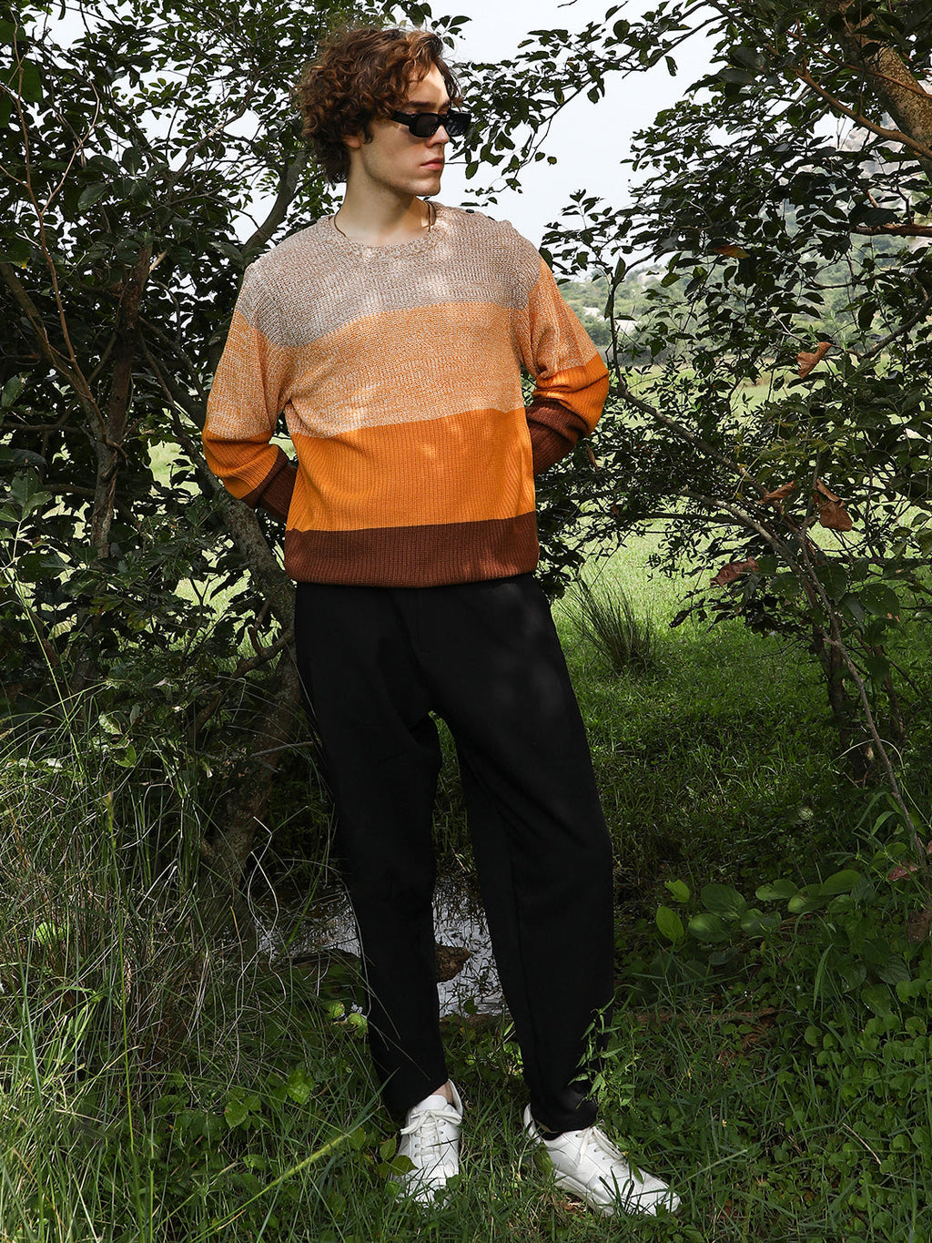 Contrast Panel Pullover Sweater