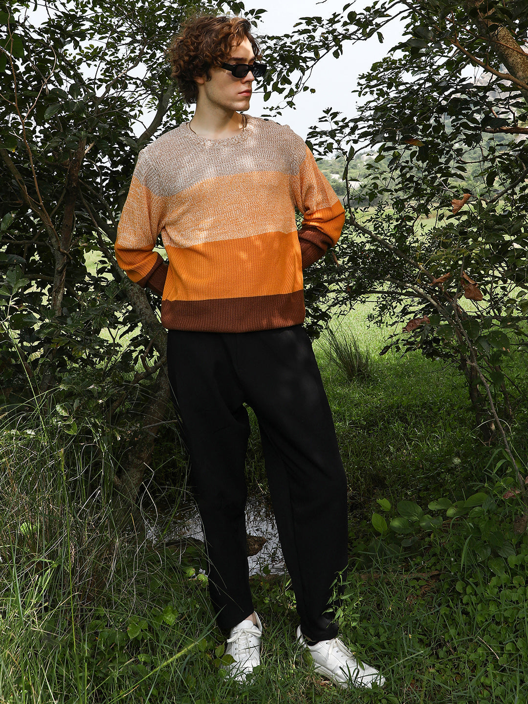 Contrast Panel Pullover Sweater