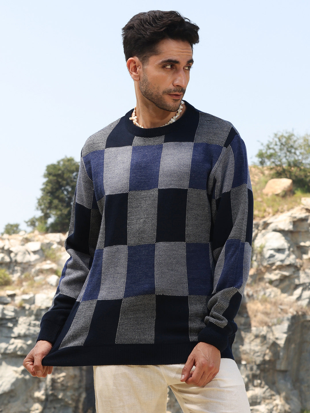 Block Check Pullover Sweater