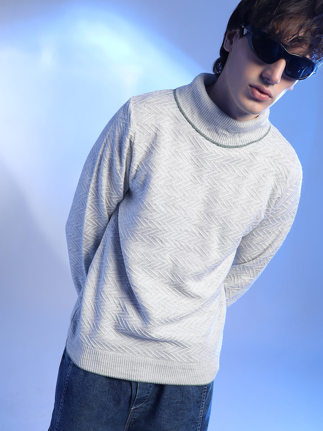 Herringbone Textured Pullover Sweater XL