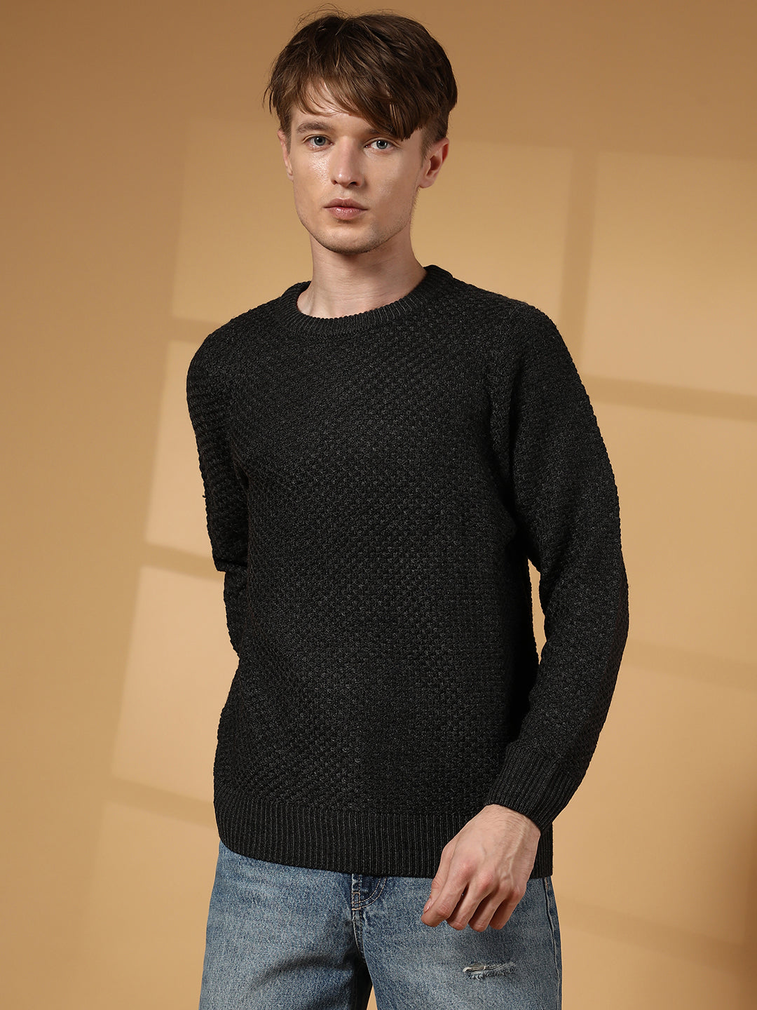 Solid Knitted Pullover Sweater