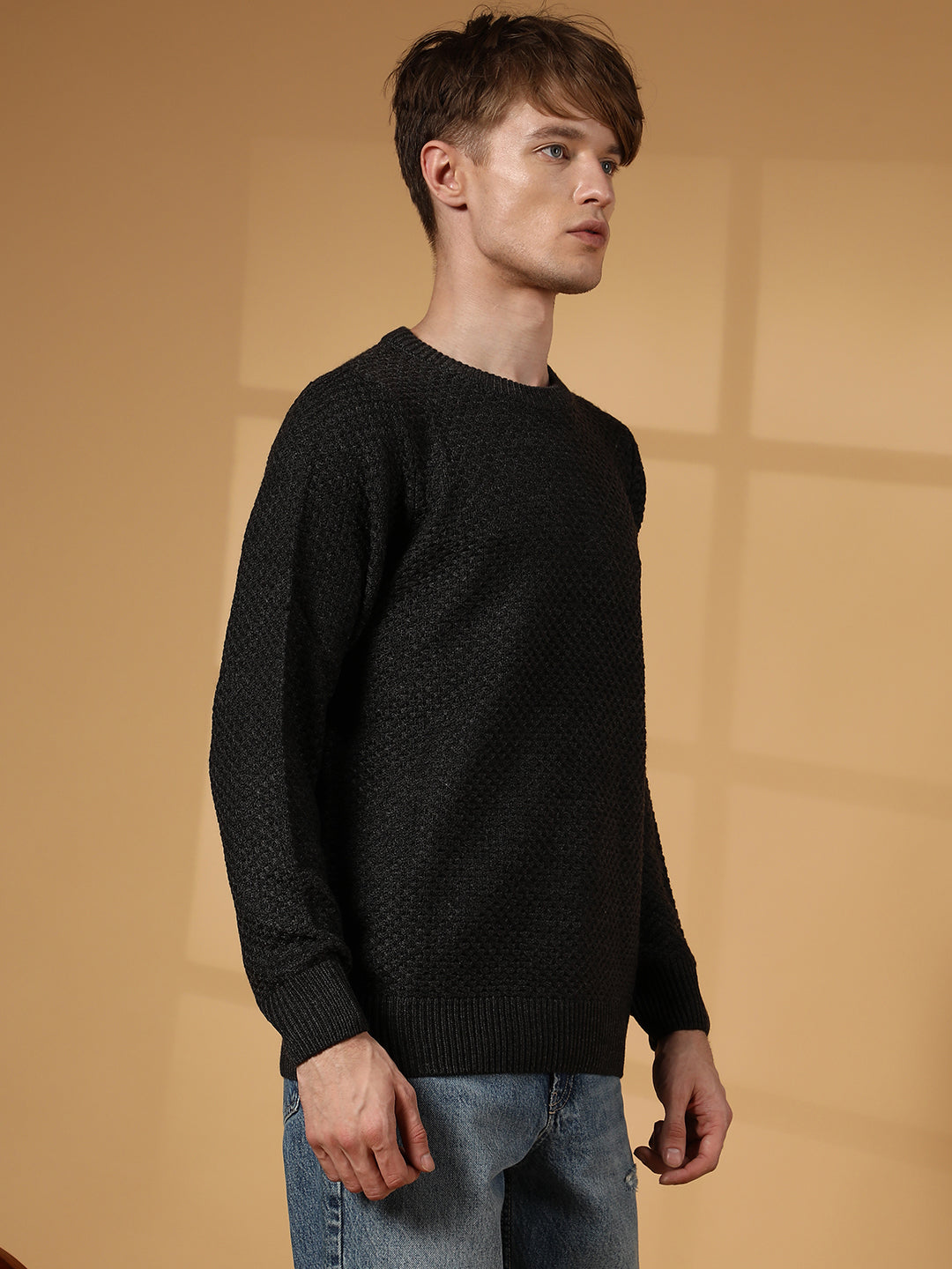 Solid Knitted Pullover Sweater