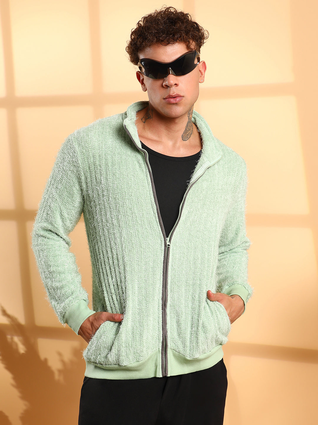 Self-Design Striped Knitted Jacket