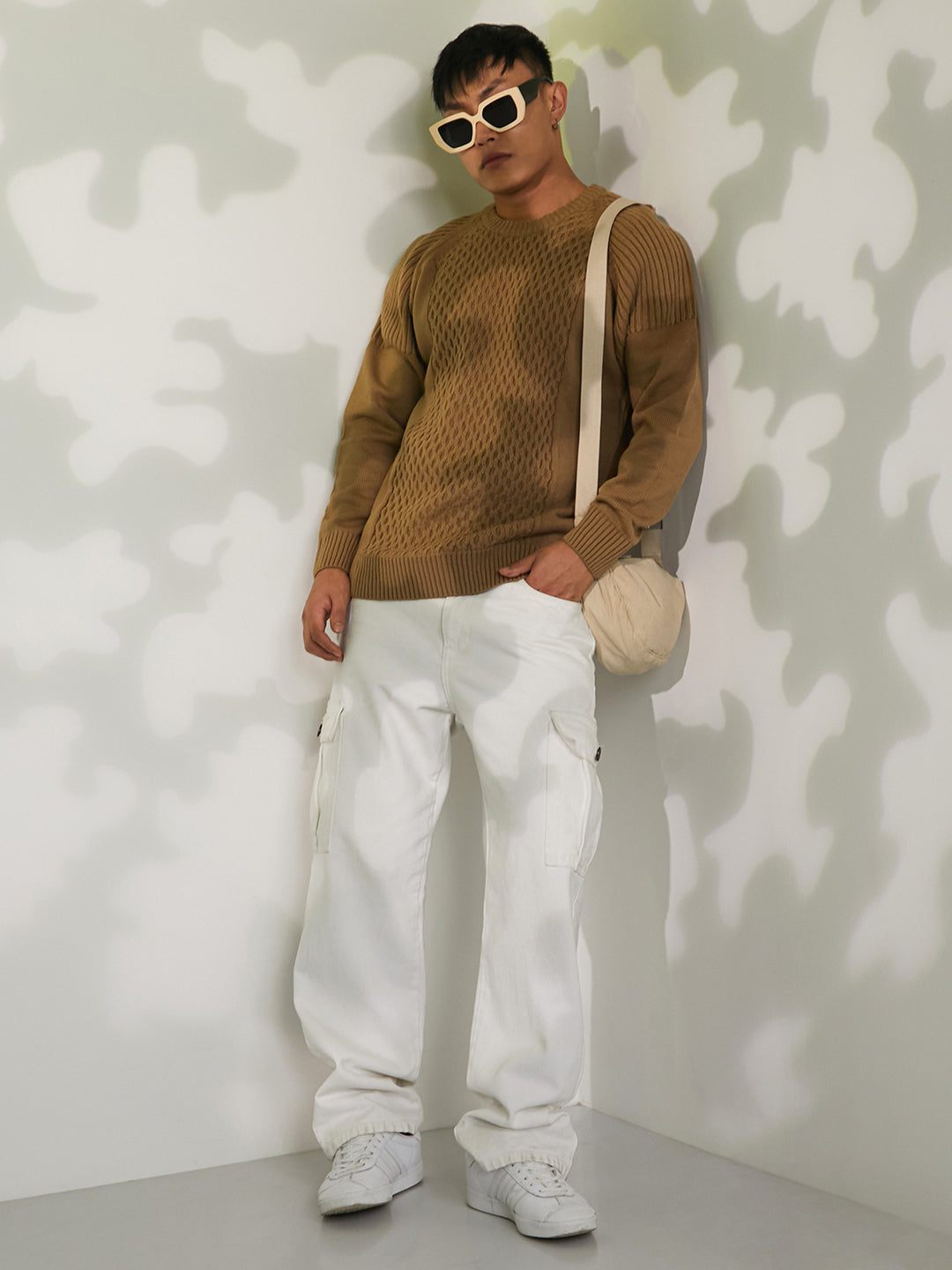 Mesh-Knit Pullover Sweater