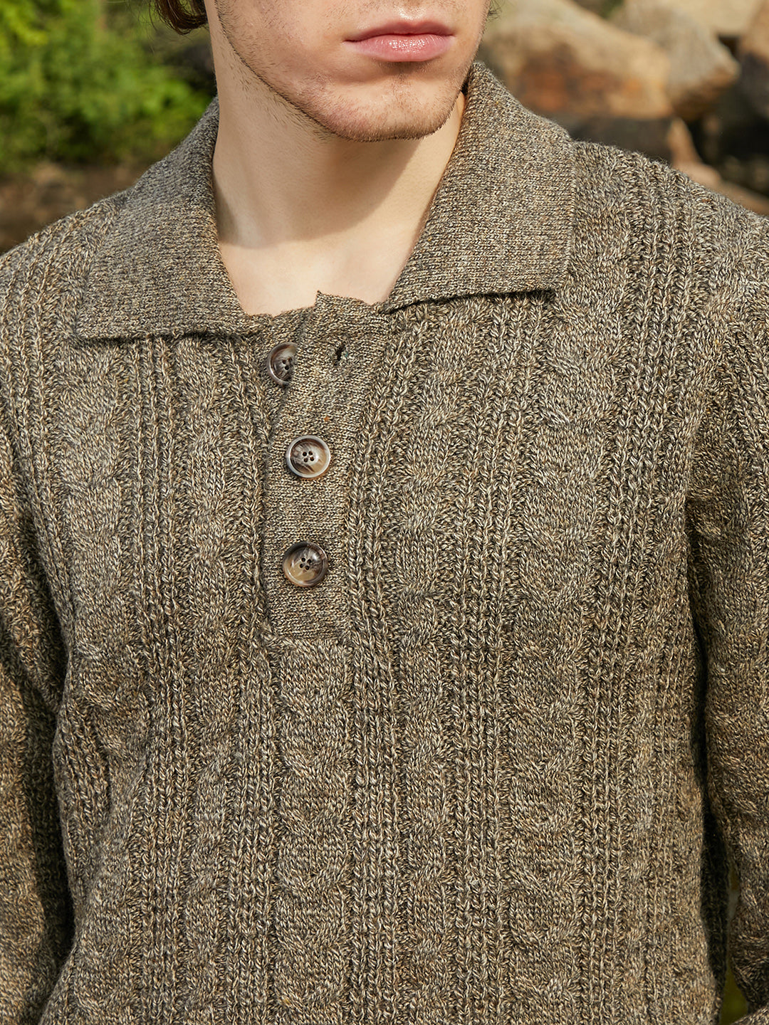 Braid-Knit Collared Sweater