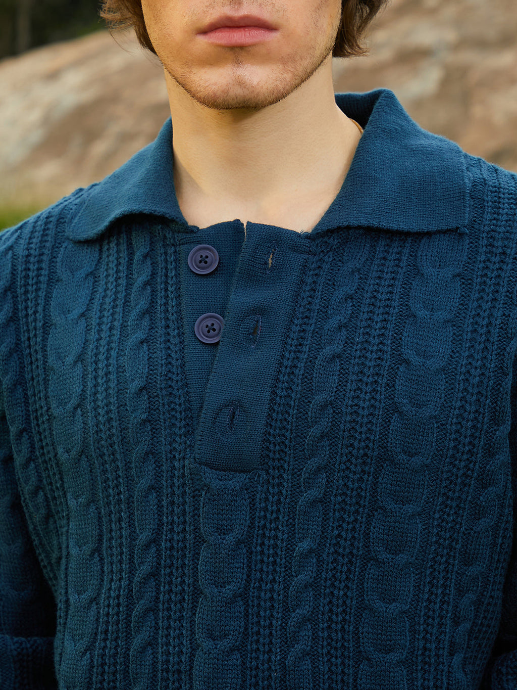 Braid-Knit Collared Sweater