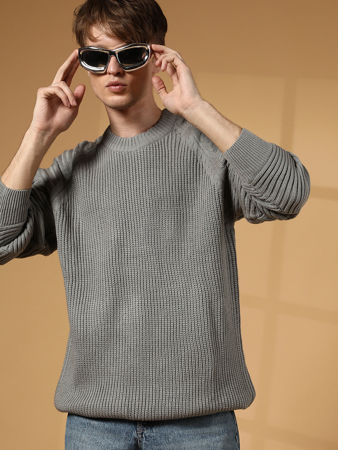 Self-Raglan Knit Pullover Sweater