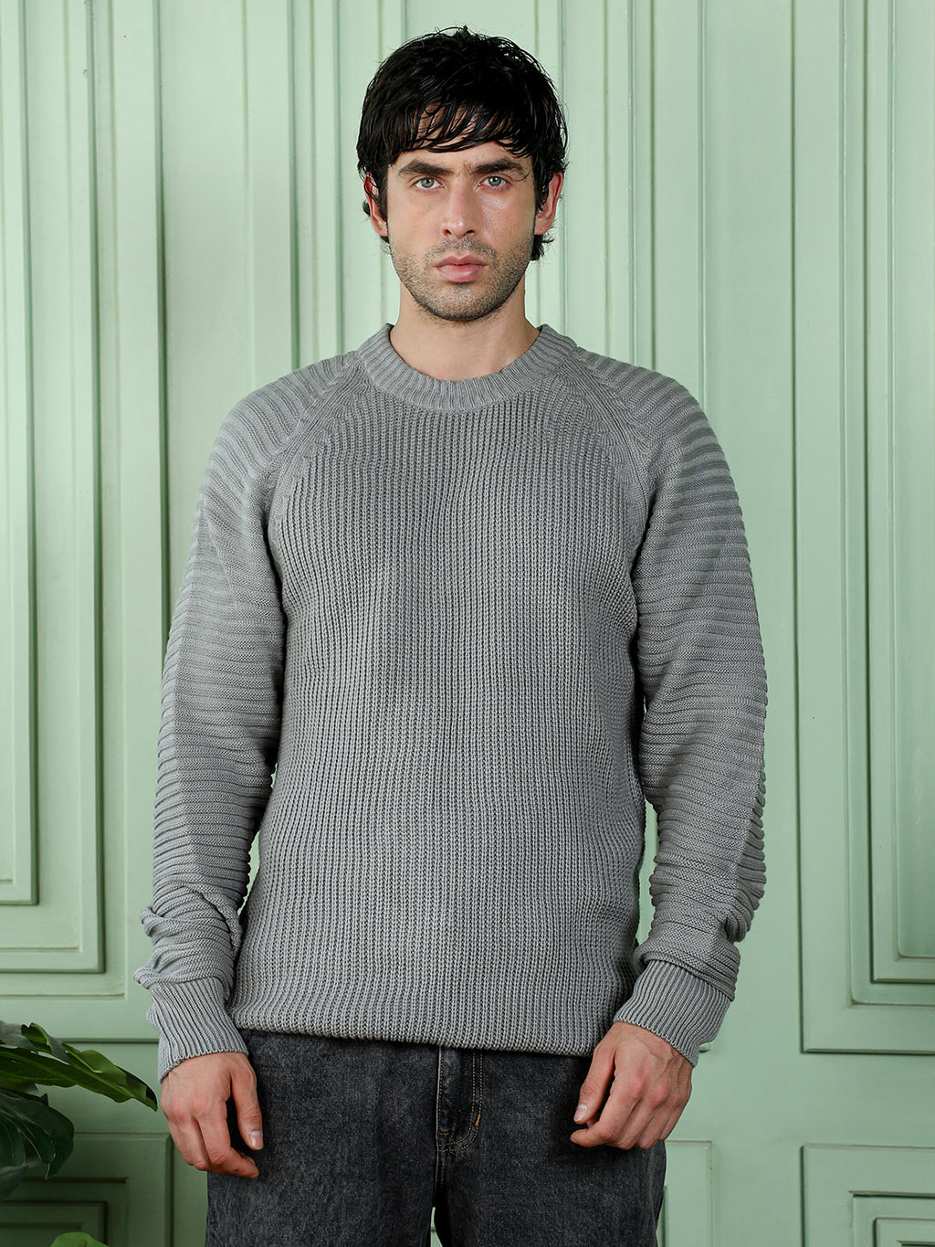 Self-Raglan Knit Pullover Sweater