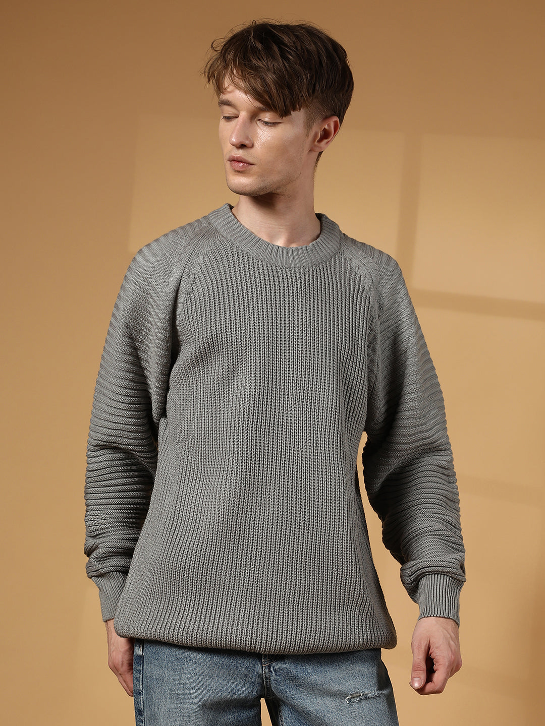 Self-Raglan Knit Pullover Sweater