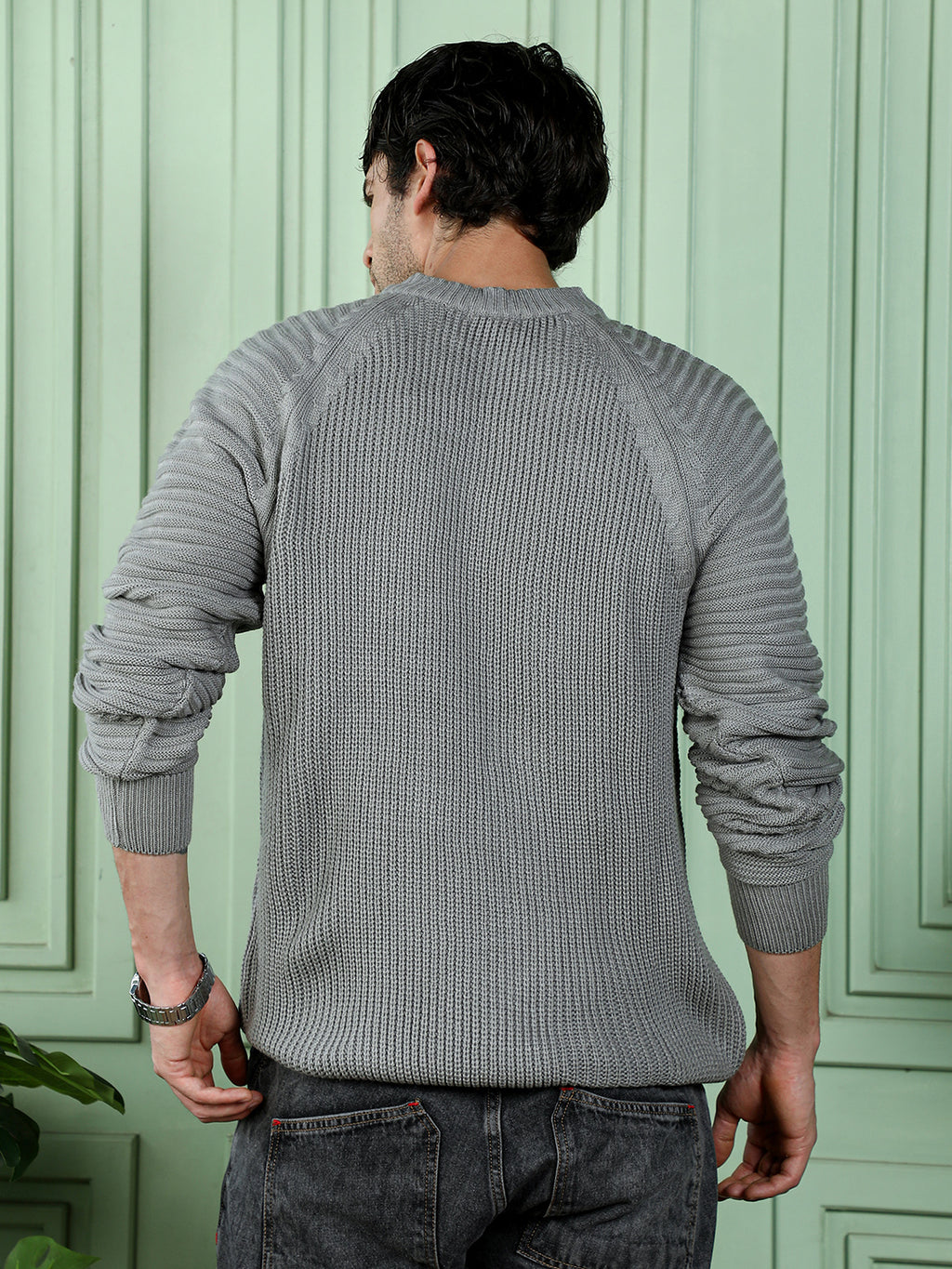 Self-Raglan Knit Pullover Sweater