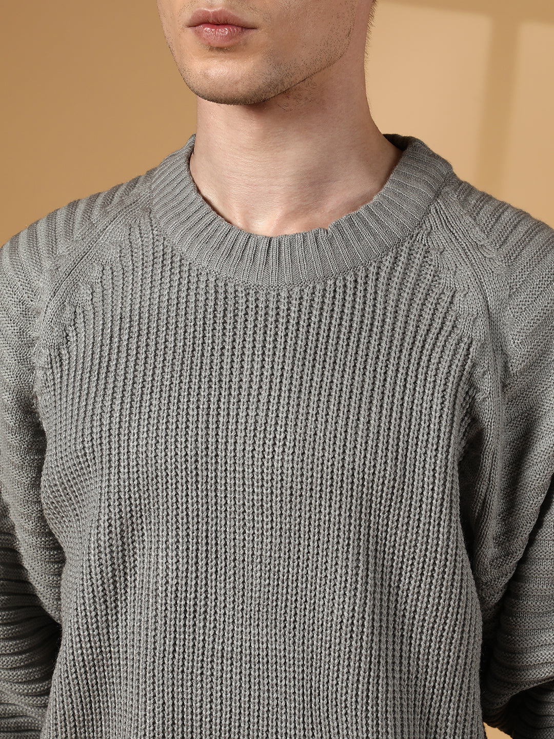 Self-Raglan Knit Pullover Sweater