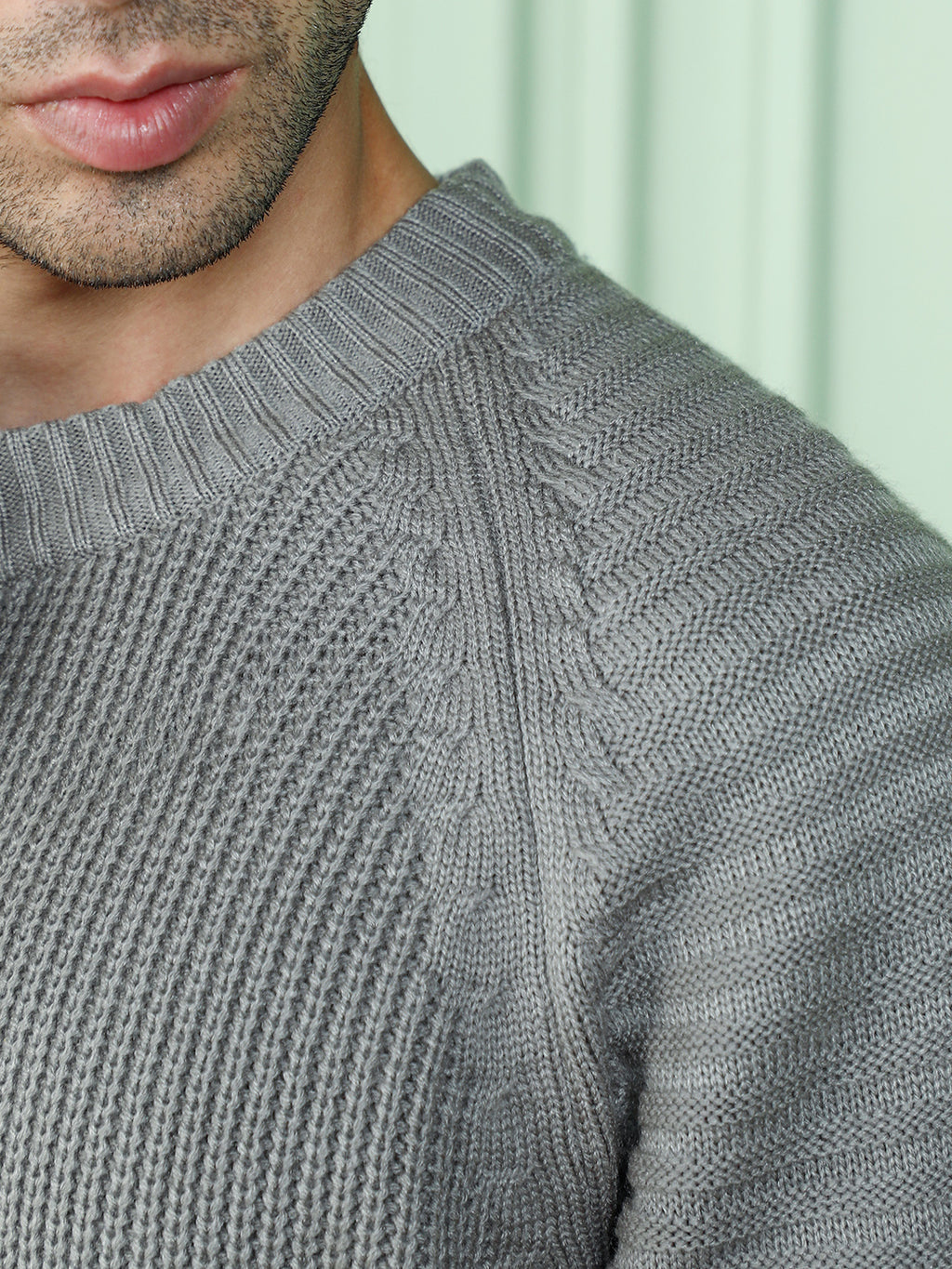 Self-Raglan Knit Pullover Sweater