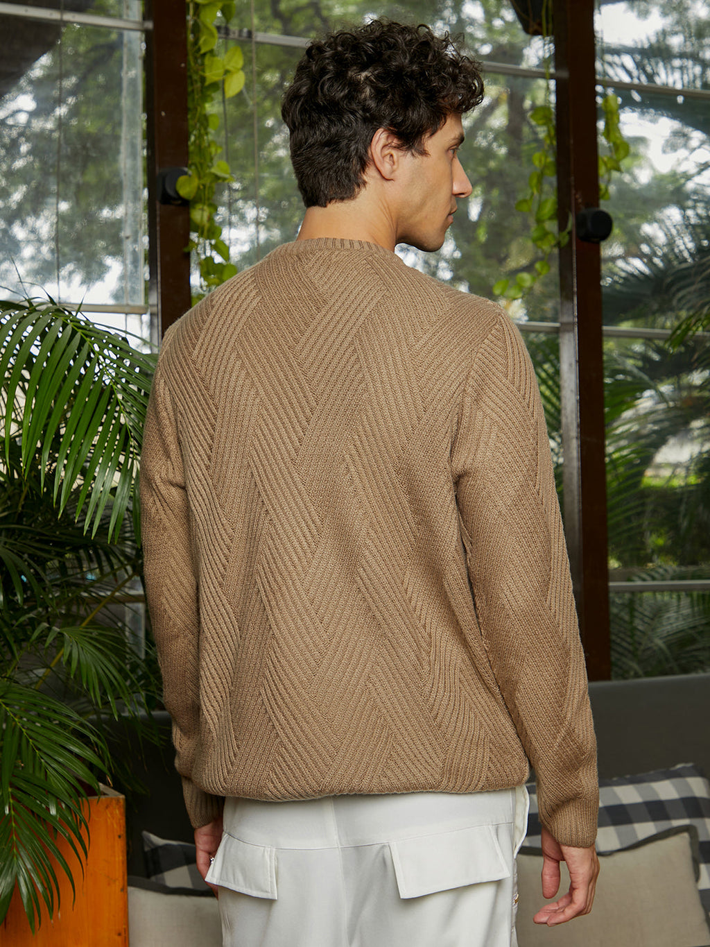 Basket-Knit Pullover Sweater