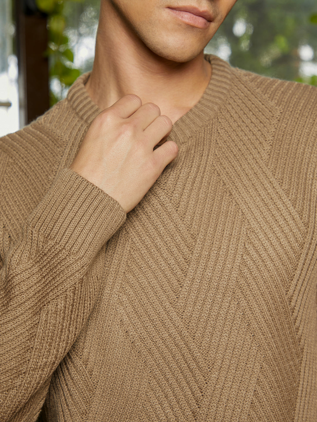 Basket-Knit Pullover Sweater