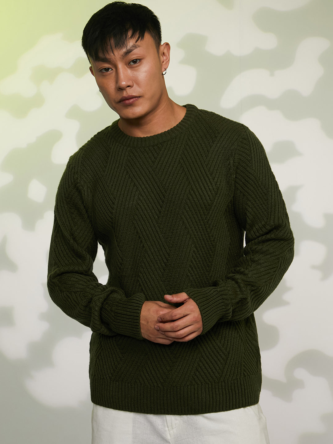 Basket-Knit Pullover Sweater