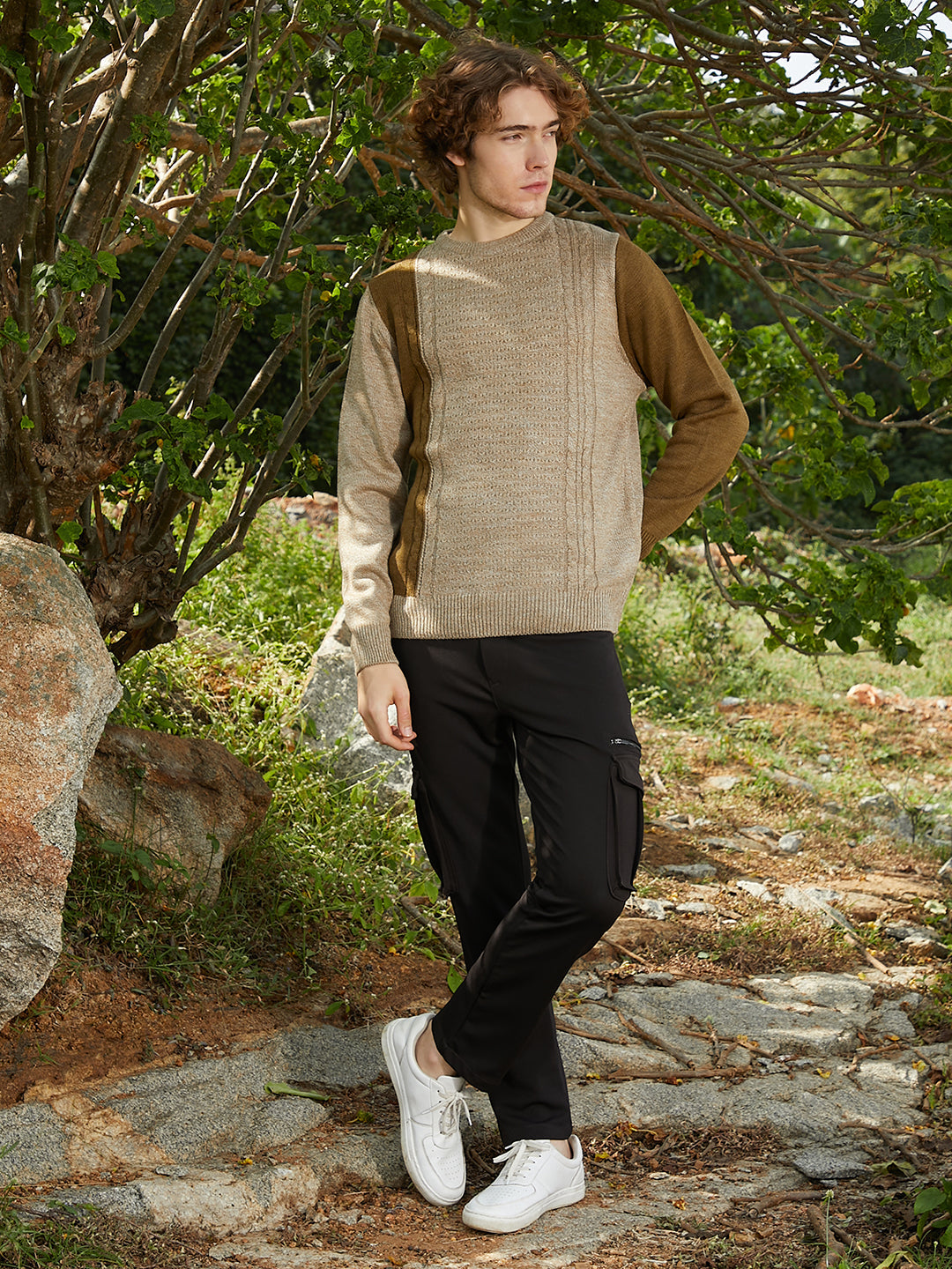 Contrast Panel Pullover Sweater