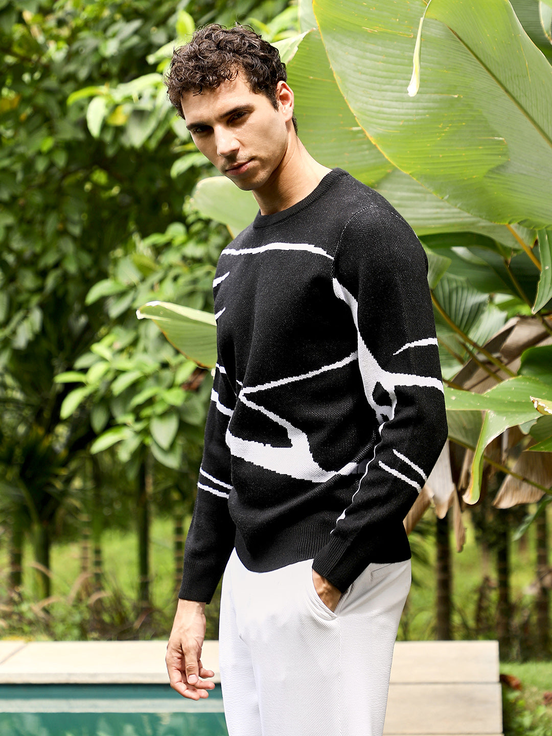 Mono-Abstract Pullover Sweater