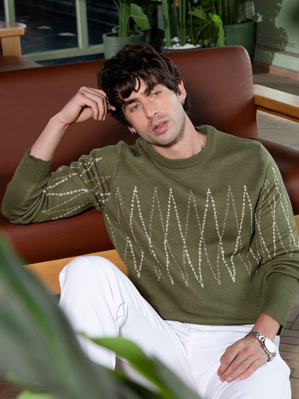 Zigzag-Jacquard Pullover Sweater