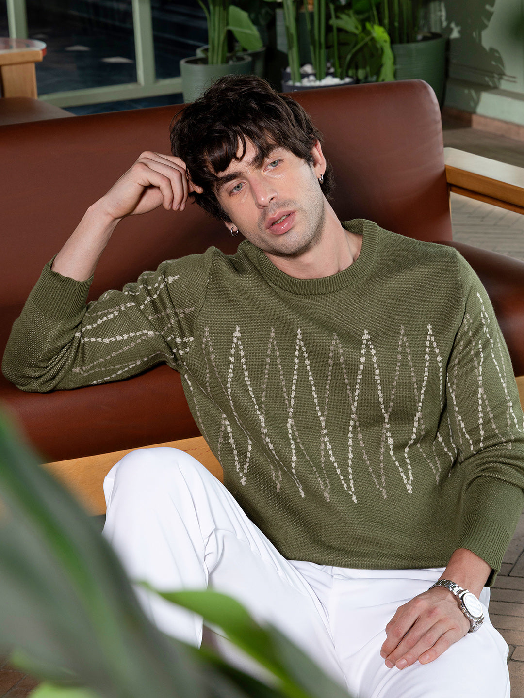 Zigzag-Jacquard Pullover Sweater