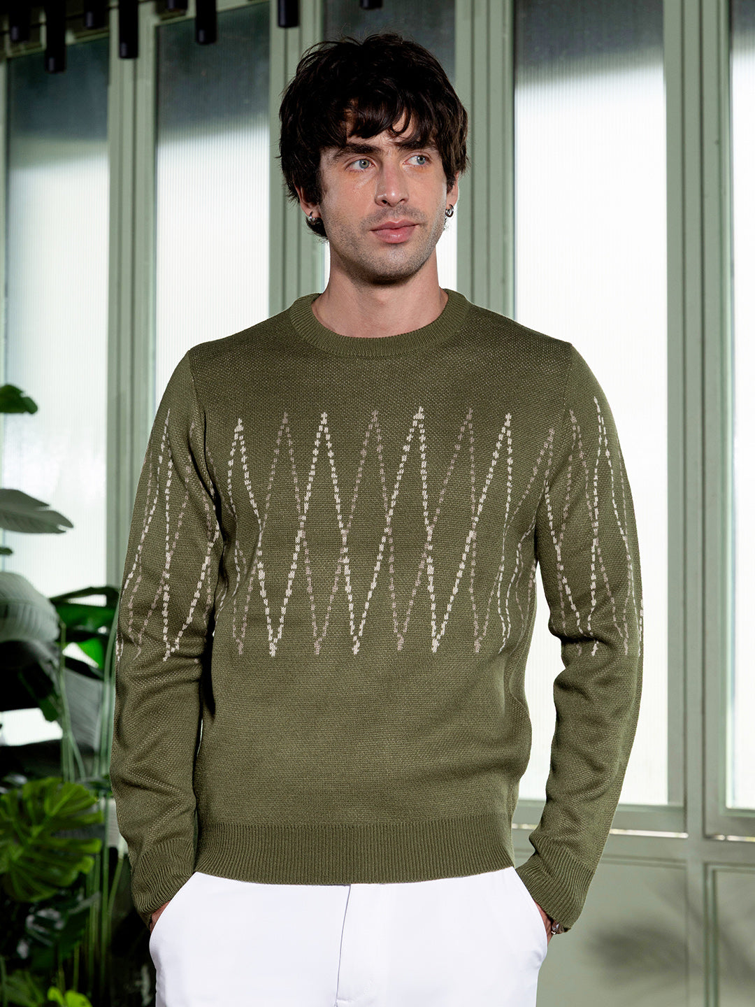 Zigzag-Jacquard Pullover Sweater