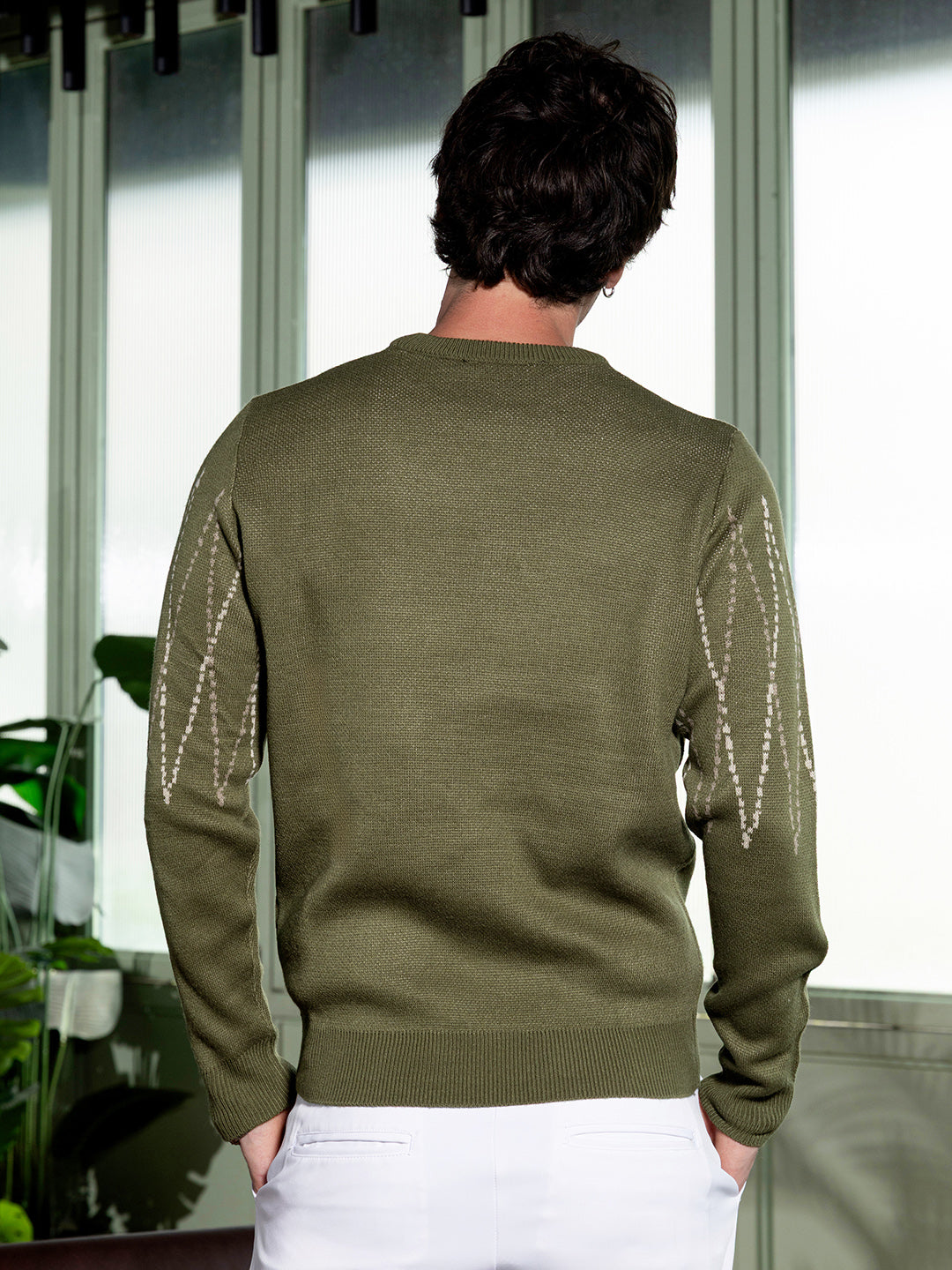 Zigzag-Jacquard Pullover Sweater