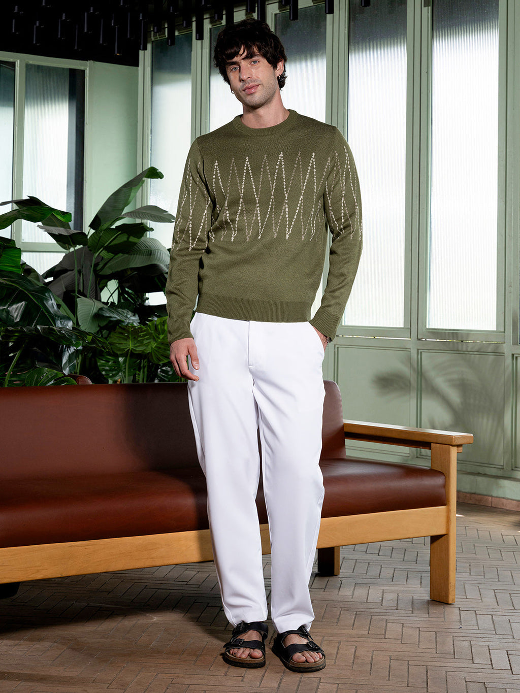 Zigzag-Jacquard Pullover Sweater