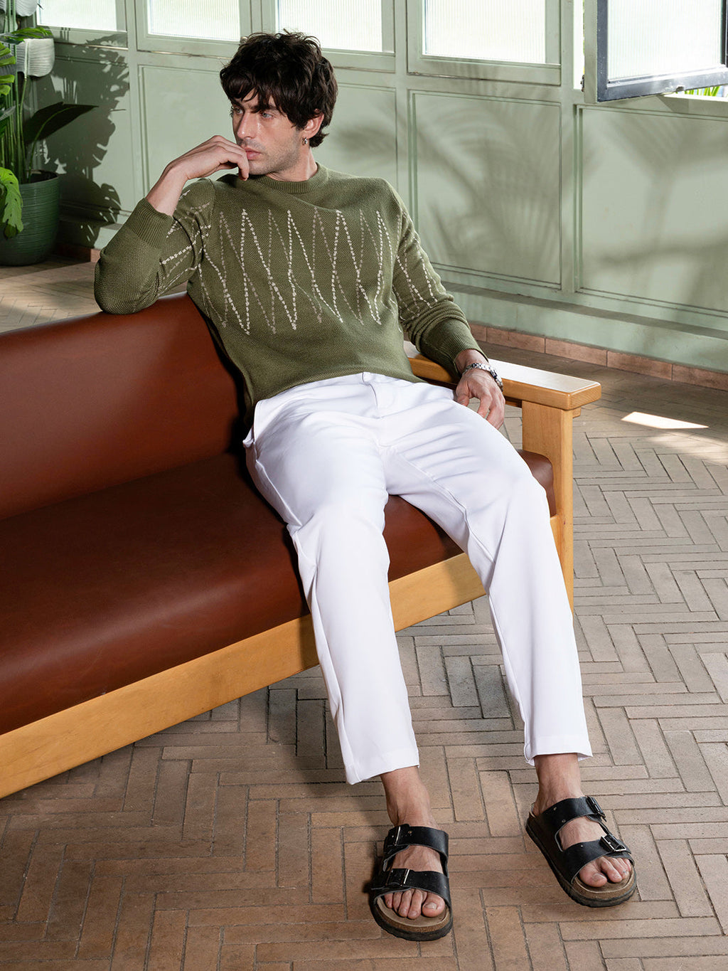 Zigzag-Jacquard Pullover Sweater