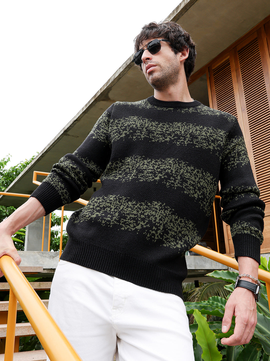 Ditsy-Panel Pullover Sweater