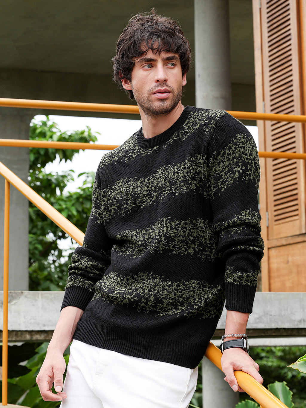 Ditsy-Panel Pullover Sweater