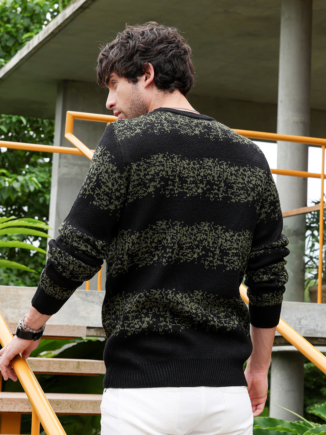 Ditsy-Panel Pullover Sweater