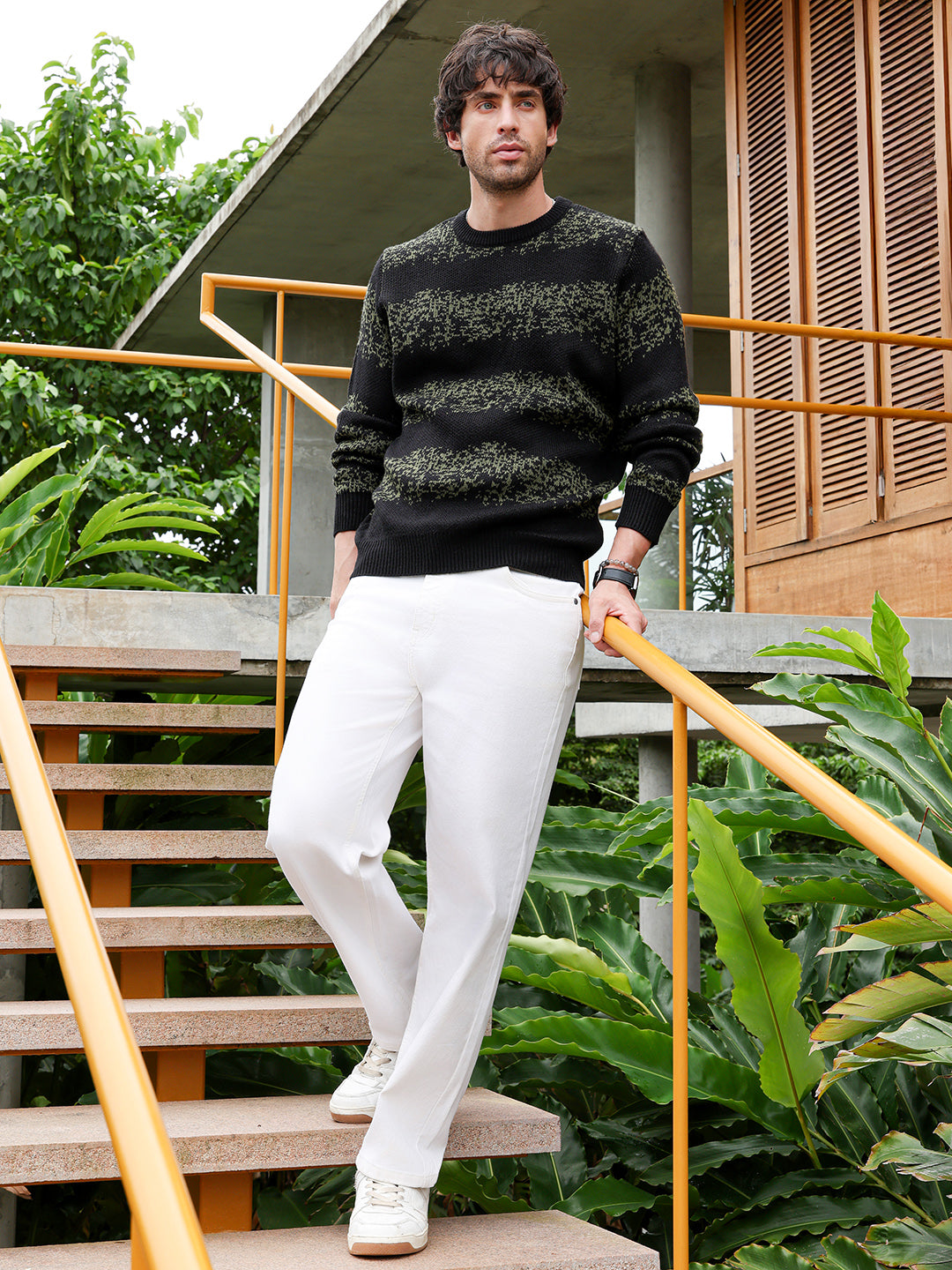 Ditsy-Panel Pullover Sweater