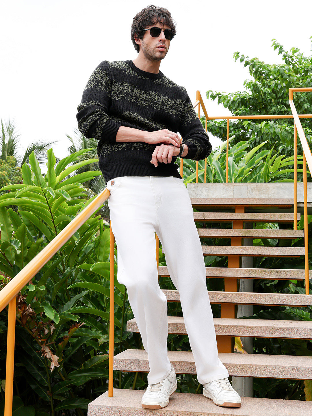 Ditsy-Panel Pullover Sweater