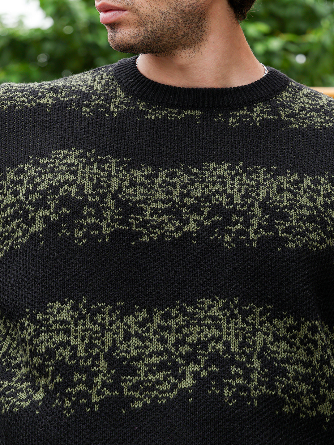 Ditsy-Panel Pullover Sweater