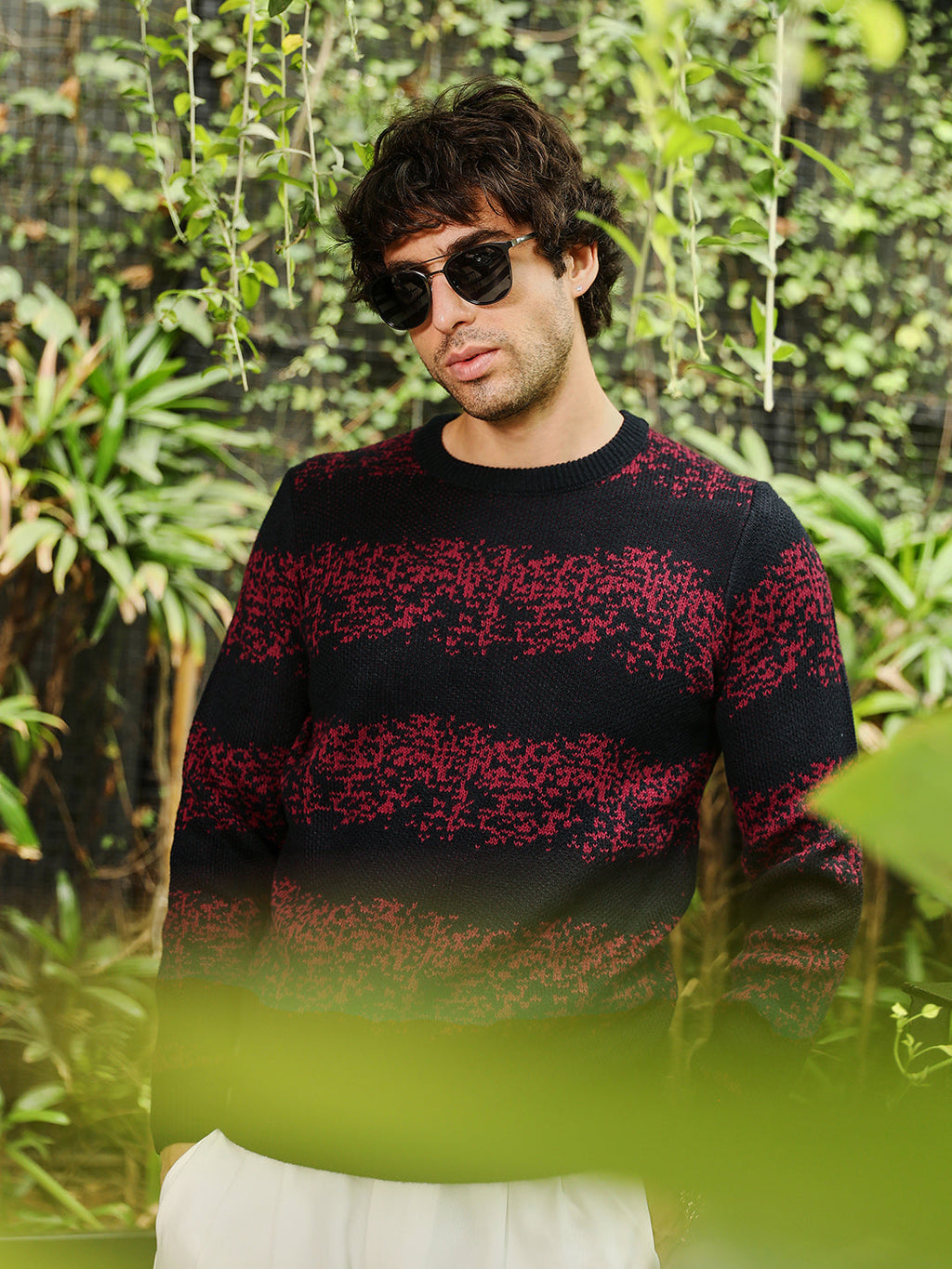 Ditsy-Panel Pullover Sweater