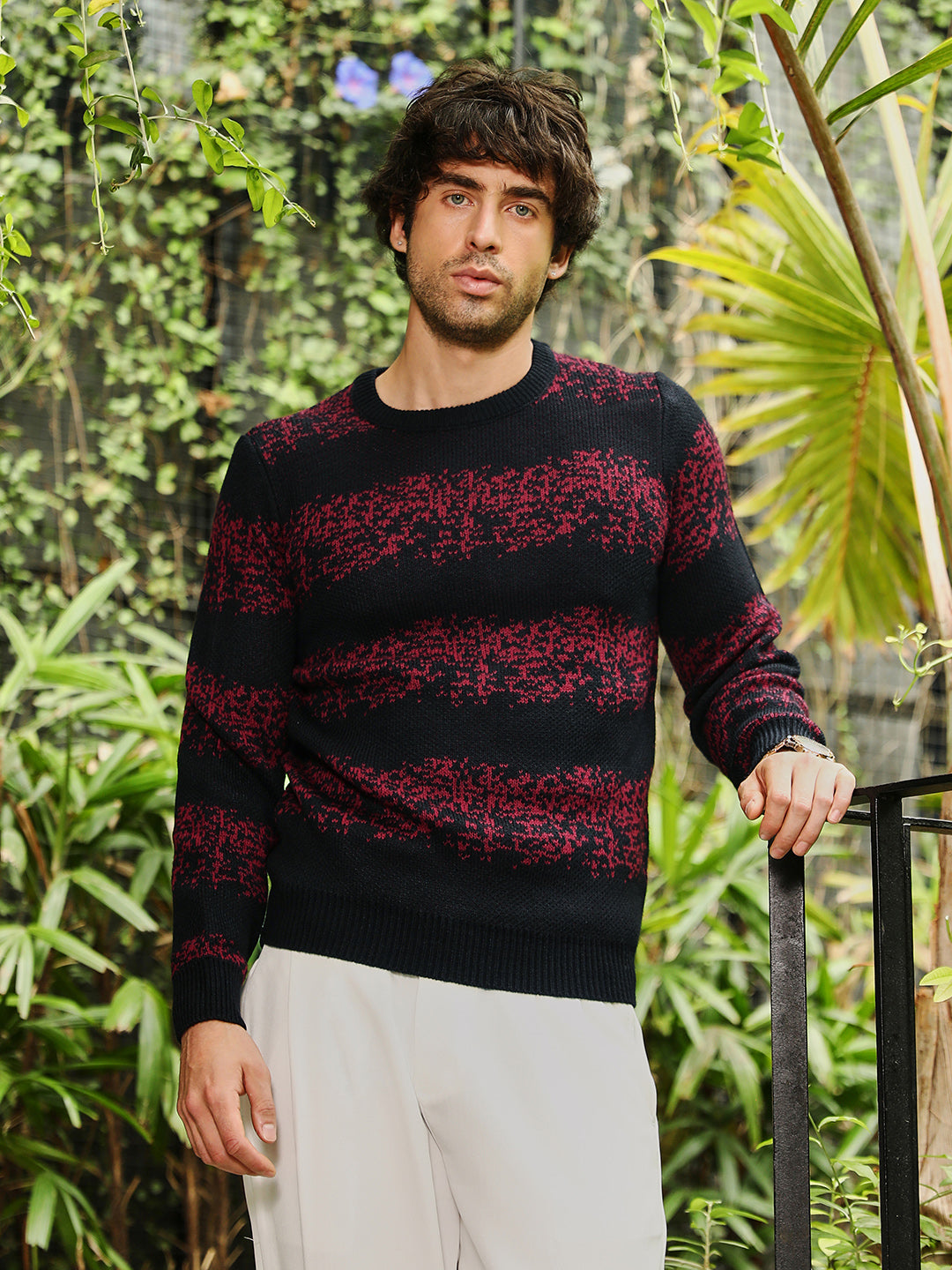 Ditsy-Panel Pullover Sweater